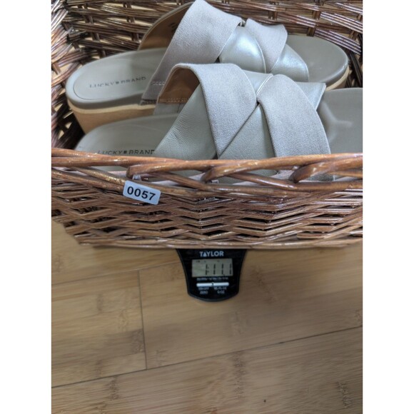 Lucky Brand Womens Sz 9 Platform Wedge Leather Woven Sandals Dikona Beige Taupe - Picture 8 of 8